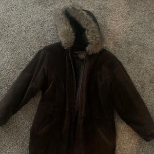 Wilson Brown Suede Knew Length Hooded Jacket